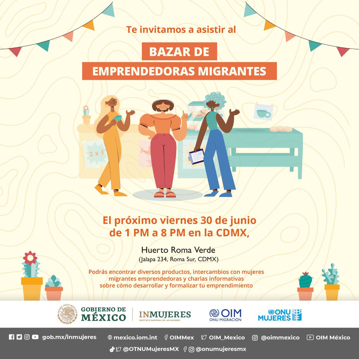 Nos vemos al ratito en el #bazar en <a href="/HuertoRomaVerde/">RomaVerde</a> junto a <a href="/OIM_Mexico/">OIM México</a> 👌🏽