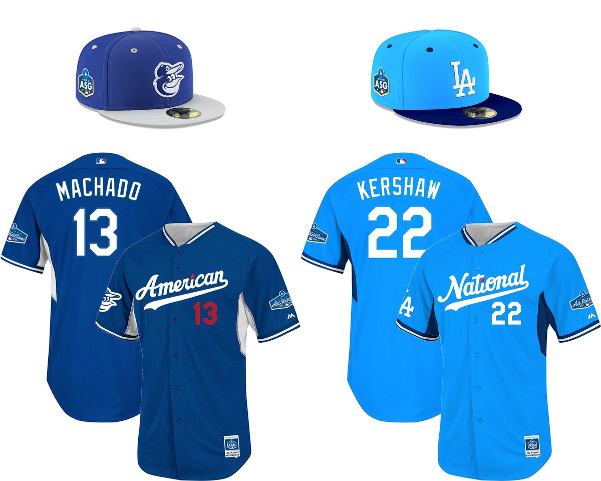 AlexHorwitch's tweet photo. Should have been this (except colors swapped - Dodger blue for NL and sky blue for AL). Just *something* that tied it back to the host city/team. https://t.co/cxLRzA9QEV