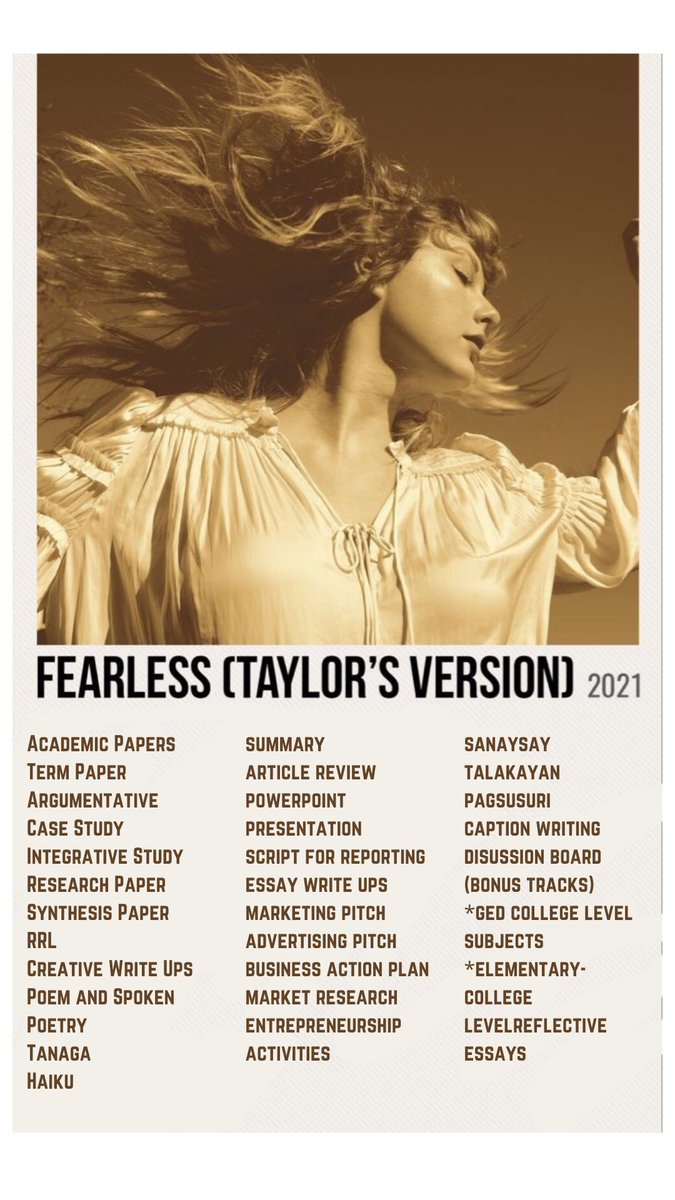 𝒜𝒷𝓈𝑒𝓃𝓉𝓂𝒾𝓃𝒹𝑒𝒹𝓁𝓎 𝓂𝒶𝓀𝒾𝓃𝑔 𝓂𝑒 𝓌𝒶𝓃𝓉 𝓎𝑜𝓊 🫵🏻

Hi #commstwt I am Taylor Prowess. A Marketista ghostwriter from 🔰 who offers academic and non-academic creative writing services. I am open for commissions for the Era’s Tour. 🤎

Let’s help each other out!