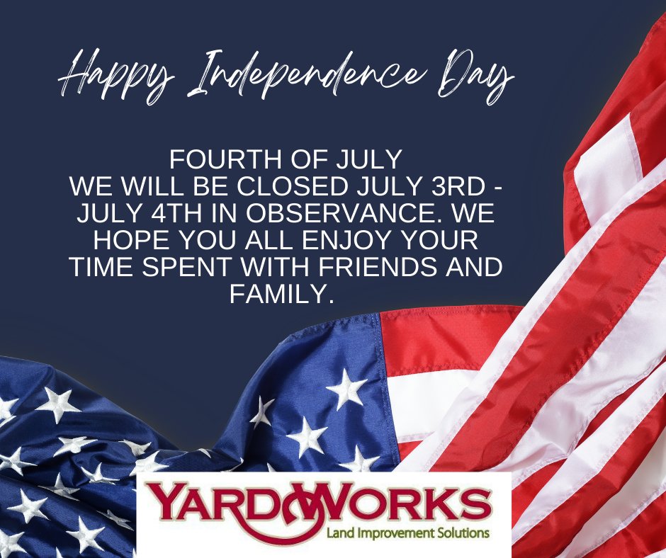 Good morning,
We would like to let you all know that we will be closed Monday July 3rd through Tuesday July 4th in observance of Independence Day. We hope you all Enjoy this time in celebration with family and friends.  We will re-open Wednesday July 5th at 7:30 am.
#july4th