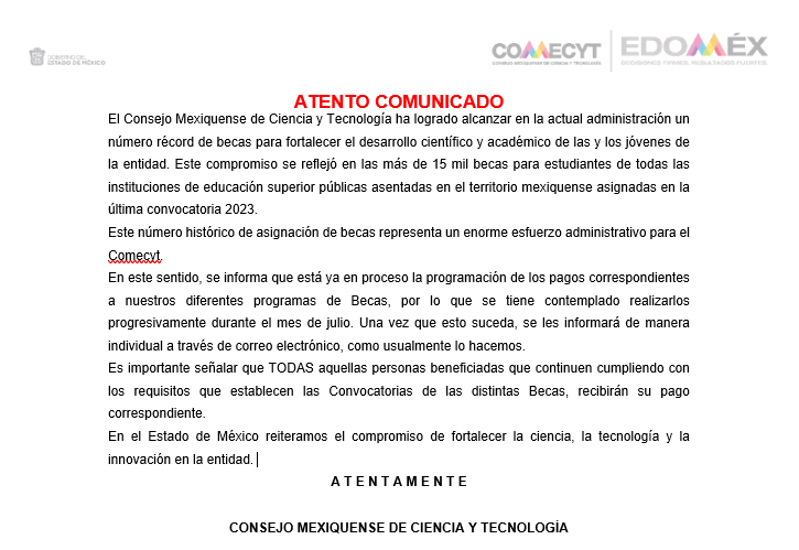 comecyt's tweet photo. 🛑ATENTO COMUNICADO🛑
Se informa que ya está en proceso la programación de los pagos correspondientes a nuestros diferentes programas de Becas, por lo que se tiene contemplado realizarlos progresivamente durante el mes de julio. https://t.co/gc6mDl5lxu