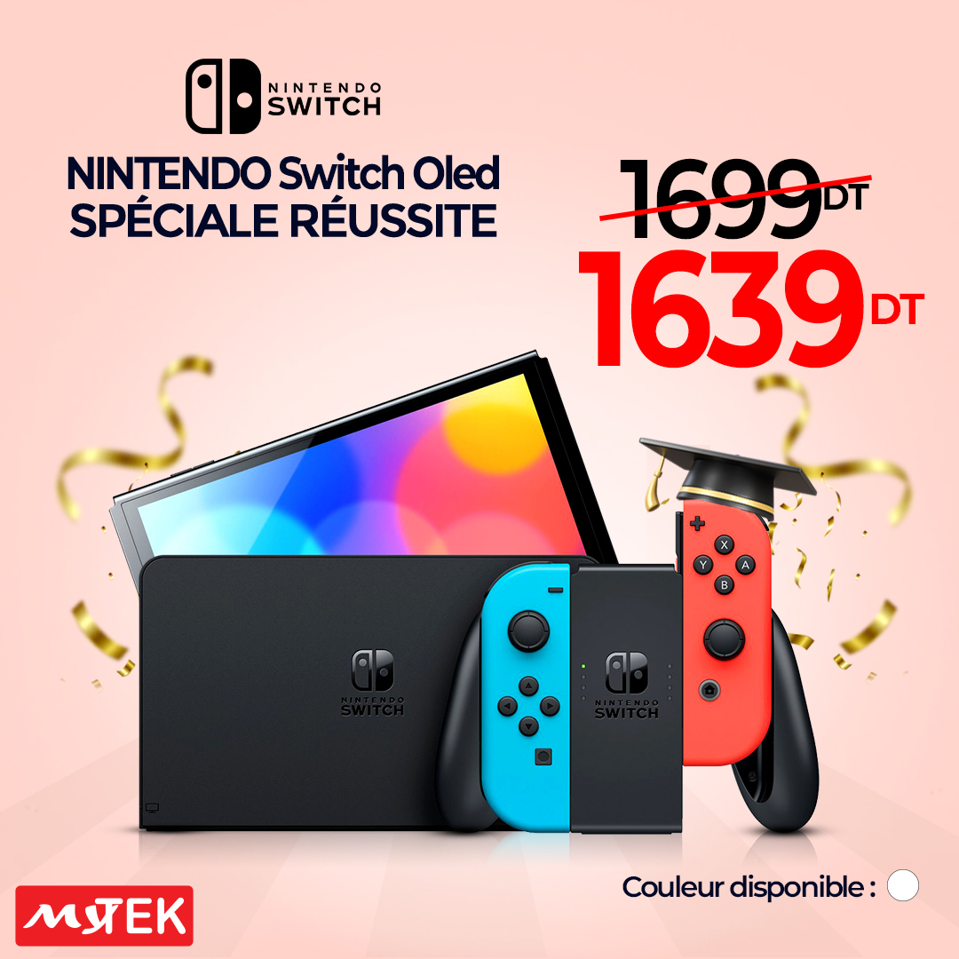 Mytek_tunisia's tweet photo. مبروك للناجحين لكل🎓🥰 وباش تعدّي عطلة طيّارة🔥 لازمك🎮 #NintendoSwitch بأقل سوم في تونس🇹🇳

 الأسوام هنا👈 https://t.co/IjYWPgGKpg 

التوصيل #مجاني في كامل تراب الجمهوريّة🇹🇳 
باش تعدي كوموند ☎️أطلبنا: 36010012 
ولاّ زور مغازاتنا 🛒#MyTek في تونس، نابل، سوسة، بنزرت، وصفاقس https://t.co/wg4OTTfnhc