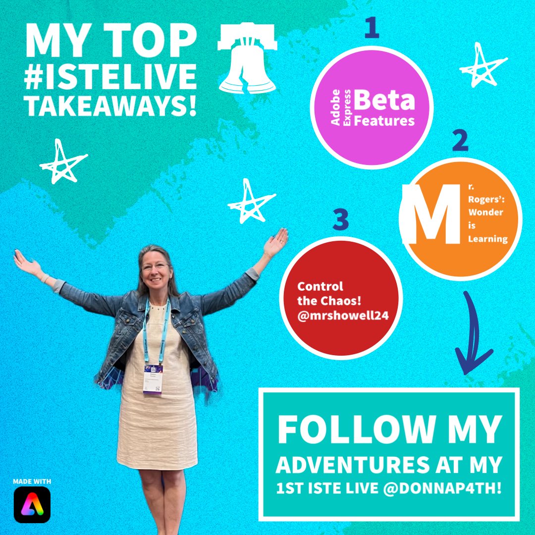 Donna Pecoraro (@donnap4th) on Twitter photo #ISTELive23 #ISTELive <a href="/AdobeExpress/">Adobe Express</a> #AdobeEduCreative <a href="/LemanskyRachel/">Rachel Lemansky #ISTELive #EduGuardians #BEEGOLD</a> <a href="/chp2114/">Chp2114</a> <a href="/MrsPivonka/">Michelle Pivonka, MEd</a> <a href="/MrsThaiPappa/">Mrs. Thai-Pappa</a> <a href="/mrsjones72812/">✨ Nikki Jones</a> <a href="/mrshowell24/">Stephanie Howell</a>
What a learning experience! My brain hurts, but I am not stopping! Here are my first adventures into all that Adobe has to offer my classroom! #ISTELive23 #ISTELive <a href="/AdobeExpress/">Adobe Express</a> #AdobeEduCreative <a href="/LemanskyRachel/">Rachel Lemansky #ISTELive #EduGuardians #BEEGOLD</a> <a href="/chp2114/">Chp2114</a> <a href="/MrsPivonka/">Michelle Pivonka, MEd</a> <a href="/MrsThaiPappa/">Mrs. Thai-Pappa</a> <a href="/mrsjones72812/">✨ Nikki Jones</a> <a href="/mrshowell24/">Stephanie Howell</a>
What a learning experience! My brain hurts, but I am not stopping! Here are my first adventures into all that Adobe has to offer my classroom!