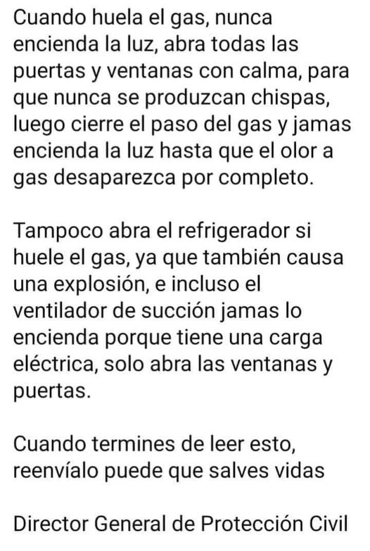 carlosbook11's tweet photo. Si sientes olor a gas al entrar a tu vivienda. https://t.co/UnA0BybahB