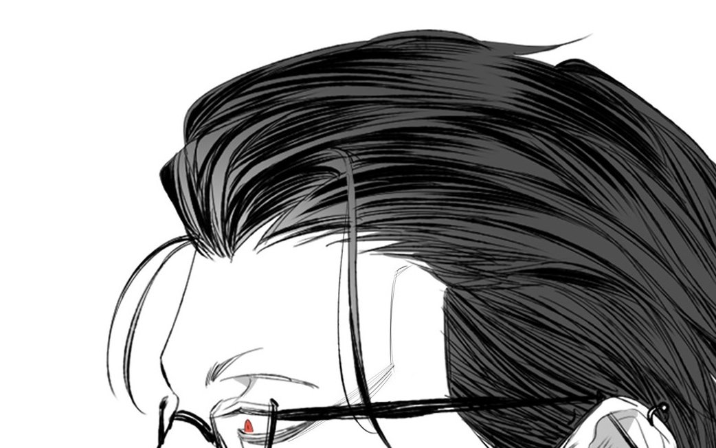 モノクロ絵描くときの個人的な話なんだけど、特にオールバックとかデコ出しのときは生え際にエアブラシでふわっ…とホワイト乗せると良さげ。
俺は結構毛束描き込むので、髪を黒以外でベタ塗りしてもそれだけで重めの印象になるから…生え際の軽さを出すためのちょい足し的な🤔 