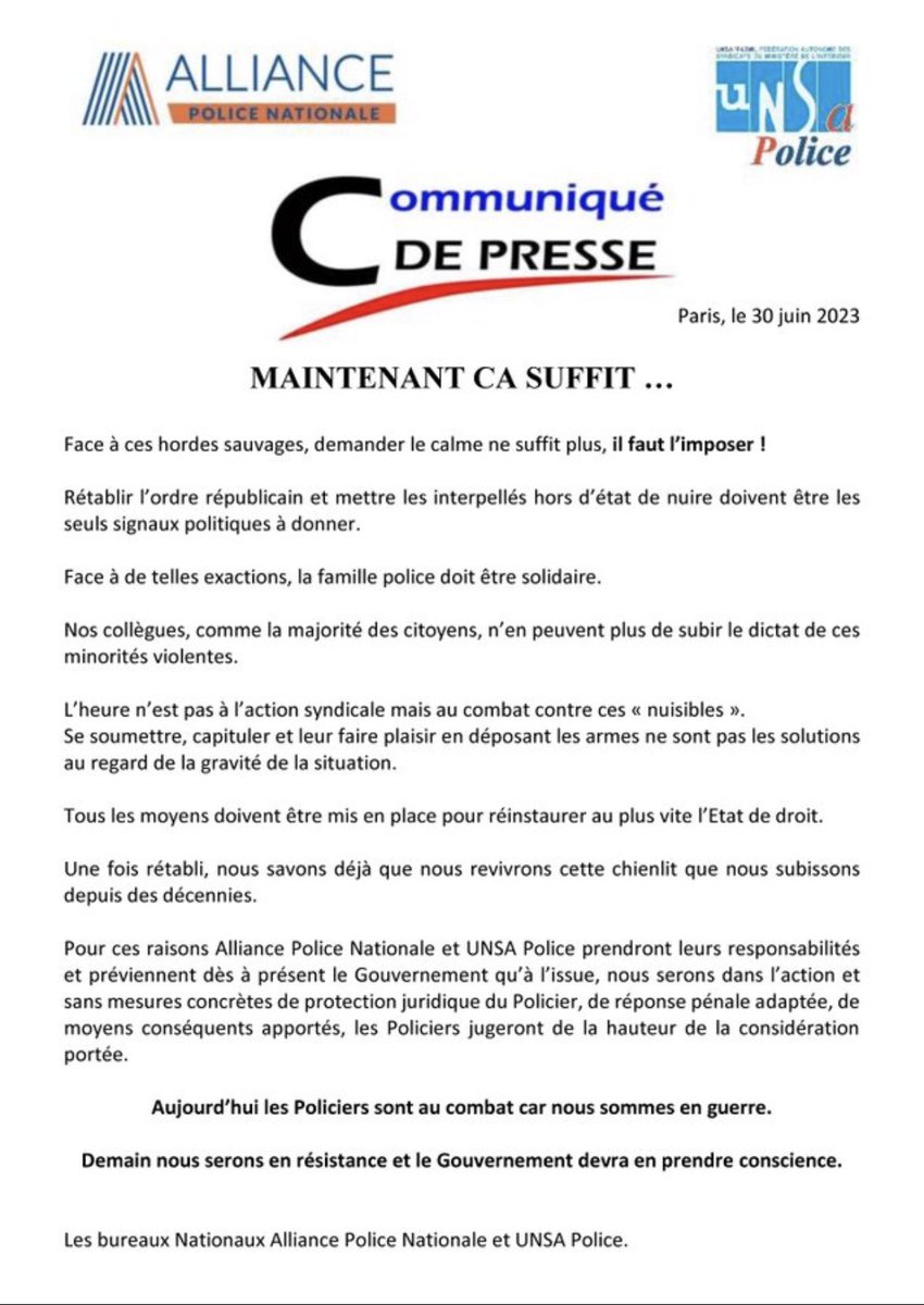 AFA_Paris75's tweet photo. Les mots utilisés par ces syndicats de police d’extrême droite ont un sens, celui de déshumaniser pour tuer. 

Notre solidarité doit être maximale. https://t.co/EsP8RQDgDT