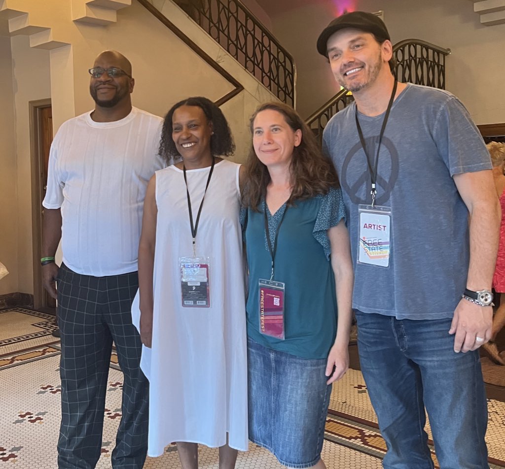FreeStateFest's tweet photo. Yesterday was a JOURNEY! Thanks to the ON THESE GROUNDS team, Lawrence Music Alliance, Post Haus, Art Love Collective, @kprnews and the incomparable @blkbok for ending the night with such inspiration! @LawrenceArtsCtr @libertyhall #FreeStateFest https://t.co/8y3FOAVsmB