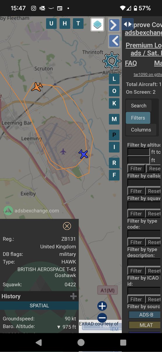 ProducerGriff's tweet photo. @RAF_Leeming whoops!  One of your Hawks just sonic boomed over the Yorkshire Wolds!  ADSB confirmed clocked at 727 knots. Guilty party now landing. https://t.co/FEOmesJKVi