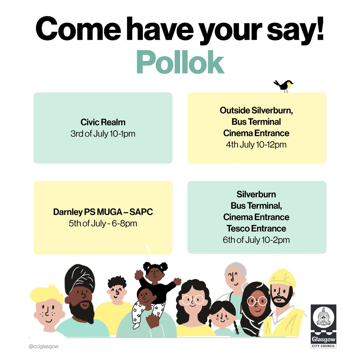CCIGlasgow's tweet photo. Next week, we'll have some pop-up stalls at events happening across Pollok! Come have your say about how we should spend £1million in Pollok!

You can have your say online here:
https://t.co/ptcmuYlV5D

#Pollok #NIIF #HaveYourSay #CitizenVoices #PeopleMakeGlasgow https://t.co/ane9njtRp4