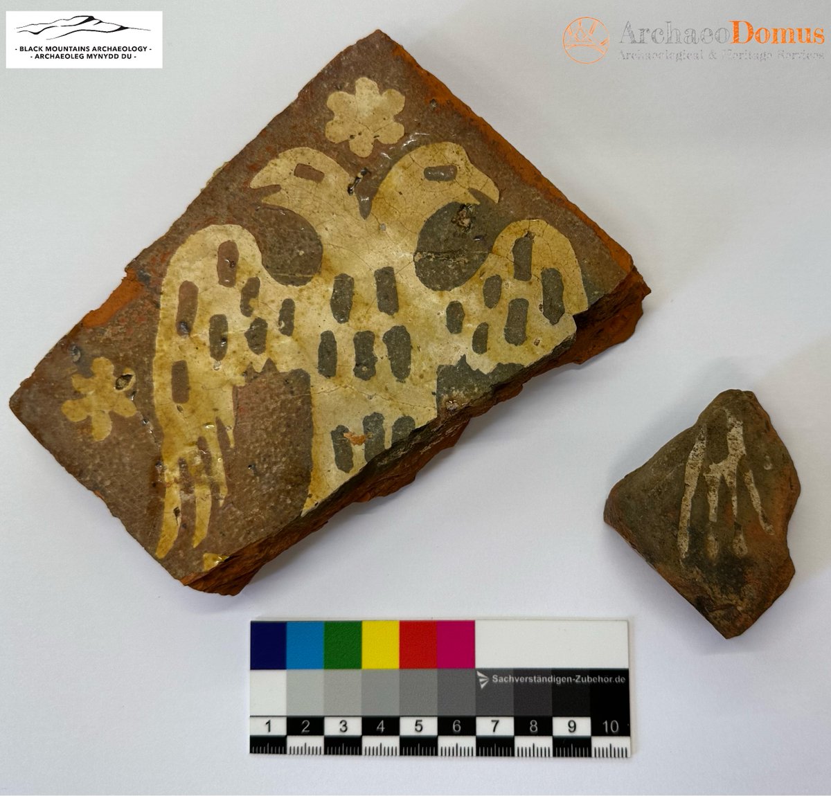 Our latest discovery from #Tintern Abbey, a tile of Richard, Earl of Cornwall, King of the Romans (b.1209-d.1272). Henry III, Richard’s brother, gave him Cornwall in 1225 as a 16th birthday present, and was elected King of Germany in 1257. <a href="/BMArchaeology/">Black Mountains Arch</a> <a href="/cadwwales/">Cadw</a> <a href="/cadwcymru/">Cadw</a>
