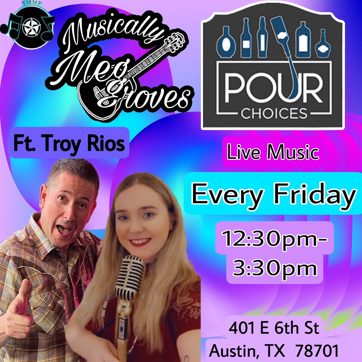 We are back at Pour Choices TODAY Friday June 30th from 12:30pm-3:30pm.

401 E 6th St
Austin, TX  78701

#livemusic #live #austintexas #austintx #liveperformance #6thstreet #downtown #downtownaustin #musician #music #duo #cover #originalmusic #TMMP #atx #atxmusicscene
