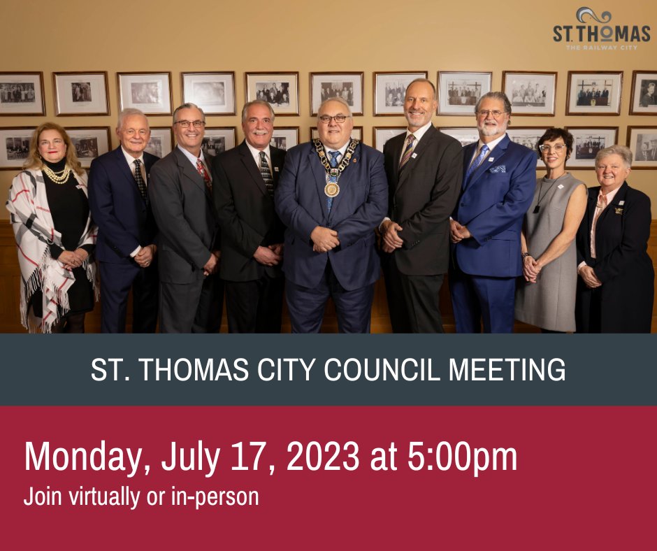 St. Thomas City Council will be meeting tonight at 5:00pm. Members of the public are invited to join in-person or virtually. The agenda can be found here: stthomas.ca/city_hall/coun… Virtual meeting details can be found here: stthomas.ca/city_hall/city… #therailwaycity