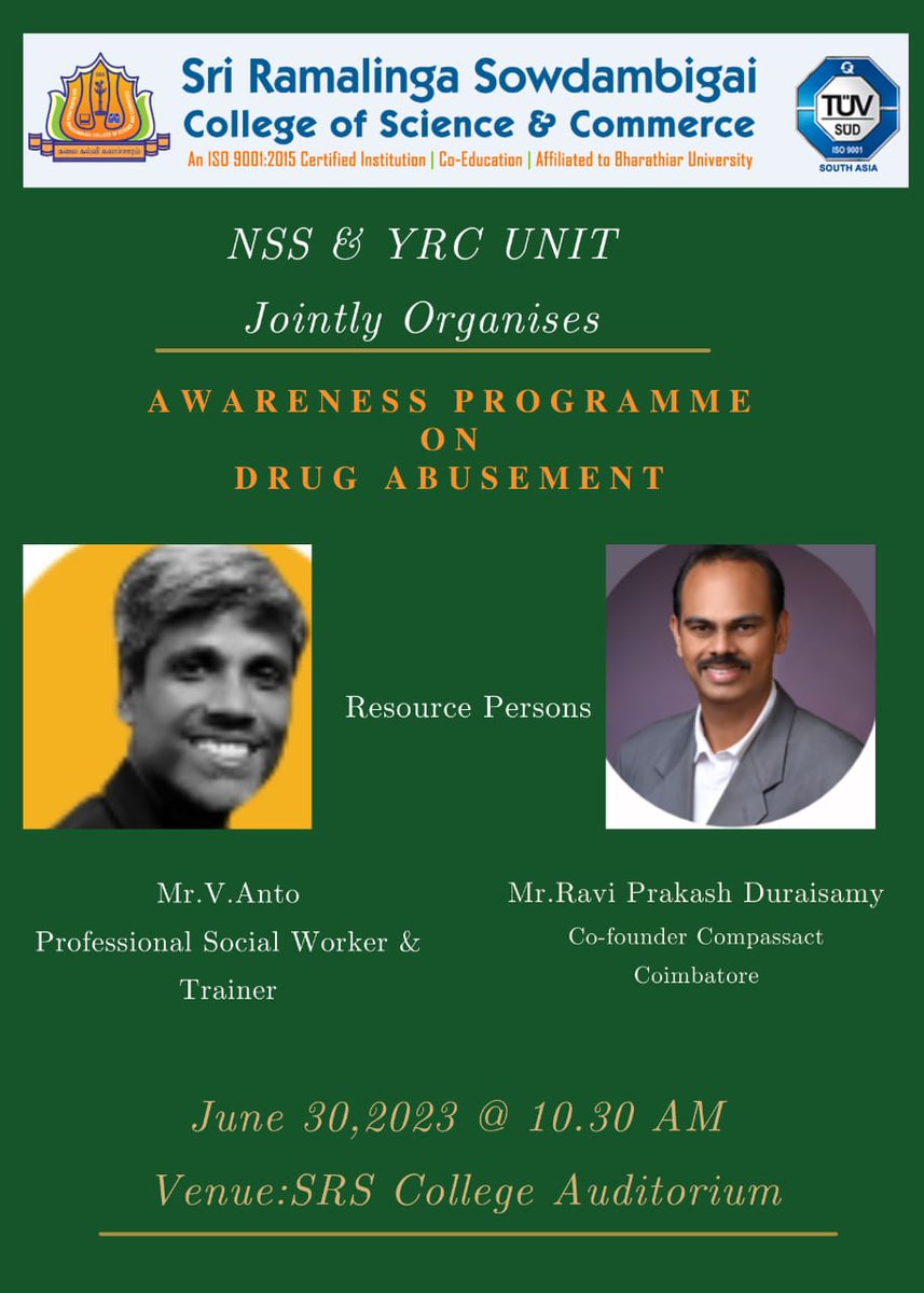 I am delighted to share the session handled on substance abuse prevention and drug addiction. On June 30, 2023 at Sri Ramalinga Sowdambigai College of Science and Commerce Coimbatore.
#SubstanceAbusePrevention #DrugAddictionAwareness #CompassactFoundation #UNODC #PaceFoundation