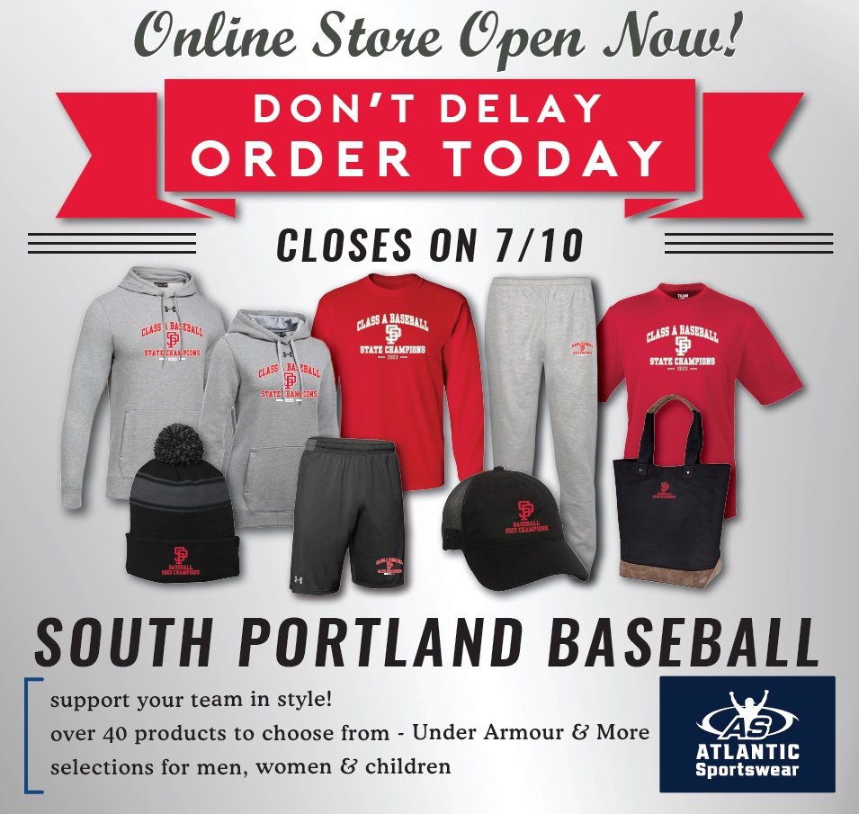 South Portland Baseball State Championship apparel is now available at; pws.atlanticsportswear.com/product-cat/so…. Store closes on July 10th.