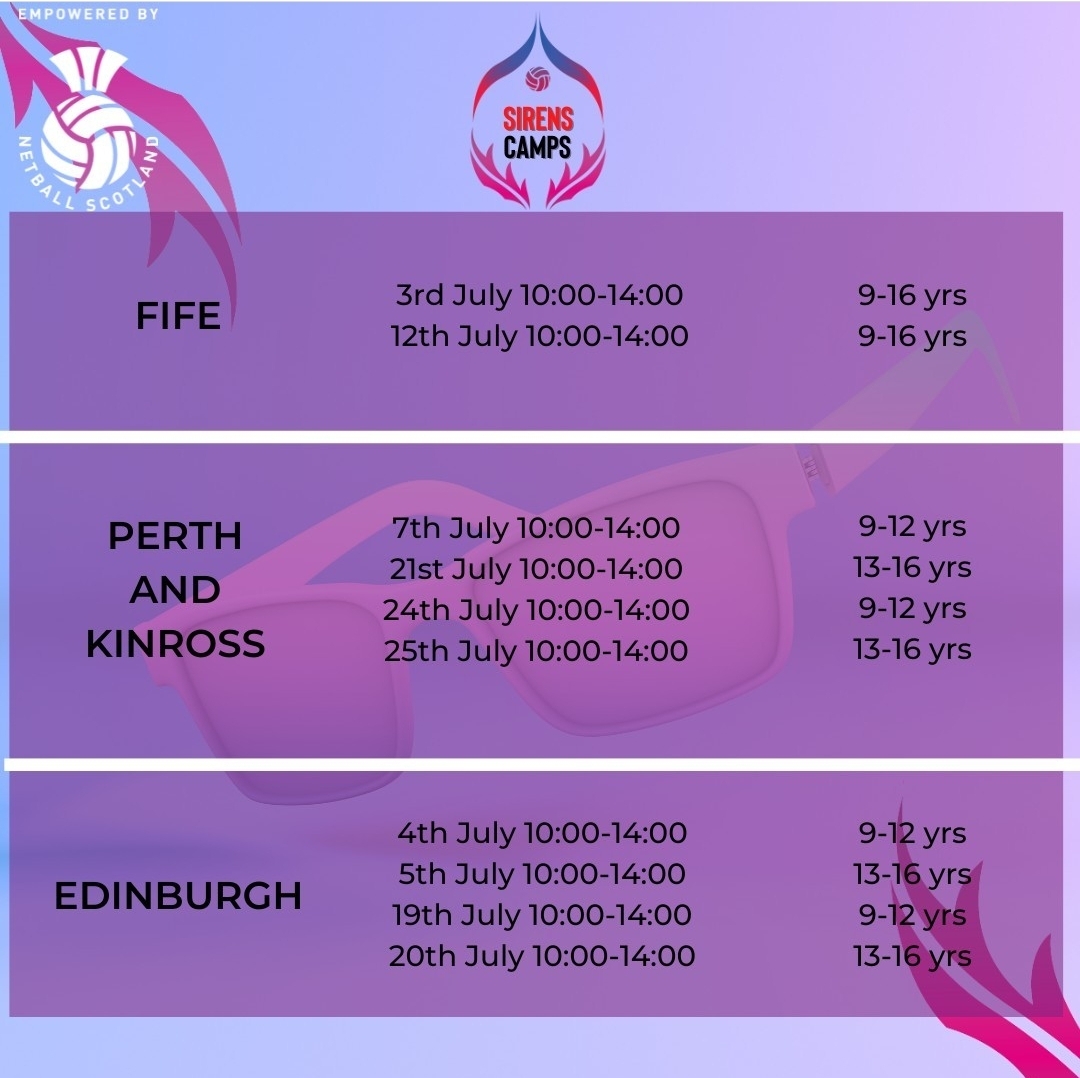 Just 2 days until our first Edinburgh <a href="/SirensNetball/">Strathclyde Sirens</a> Netball Camp at <a href="/PM_Pitches/">Peffermill</a>.

A professional player leading skills and drills and imparting their advice on all things netball.

Find your tickets here
app.fanbaseclub.com/Fan/Fixtures/I…