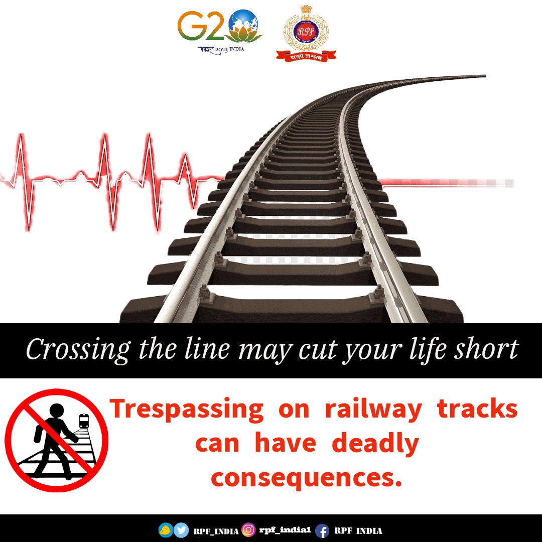 CPRONCR's tweet photo. Your life is worth more than a shortcut.
Avoid trespassing on #Railway tracks and choose a #Safer_Path.
#StayOffTheTracks
#AlertToday #AliveTomorrow
#RailwaySafety #ChooseLife https://t.co/vGKH9M7GDK