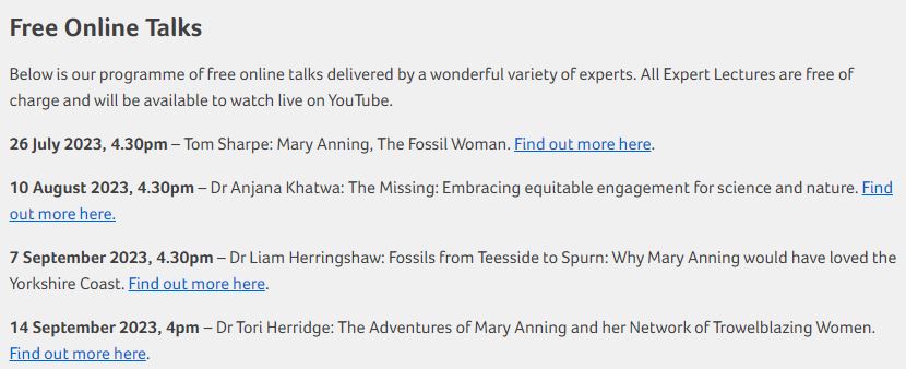 We are hosting four awesome talks for our 'Mary Anning Rocks' exhibition over the summer. Details below 👇

Sign up for free via this link - yorkshiremuseum.org.uk/exhibition/mar…