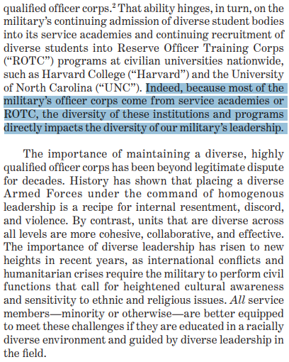 kleykamp's tweet photo. And note that the former military leaders who filed an Amicus brief did NOT limit their position to service academies. SCOTUS did that. https://t.co/KKOZAYx5WU https://t.co/wDrb5hdmXH