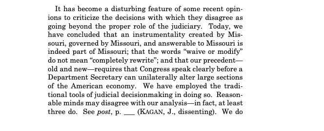 srl's tweet photo. Chief Justice Roberts concludes the final opinion of the term with a plea to respect the integrity of the court. Says it is "disturbing" that recent decisions that accuse the court of going beyond its proper role are "disturbing." https://t.co/W6oUqNaz7r