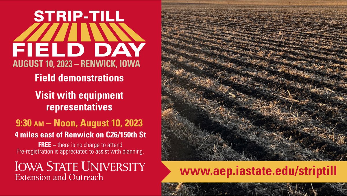 nciacrops's tweet photo. Hold the Date:  Strip Till Field Day - August 10 near Renwick, IA.  More details to come on equipment demos.  Check out https://t.co/kGd3Z4PcRf https://t.co/Lja0iQSSiK