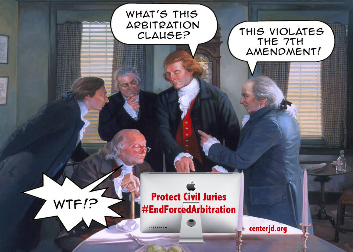 centerjd's tweet image. Don&apos;t forget that we fought the Revolutionary War in part over England&apos;s attempts to limit civil jury trials! #EndForcedArbitration #StopTortReform #HappyFourth