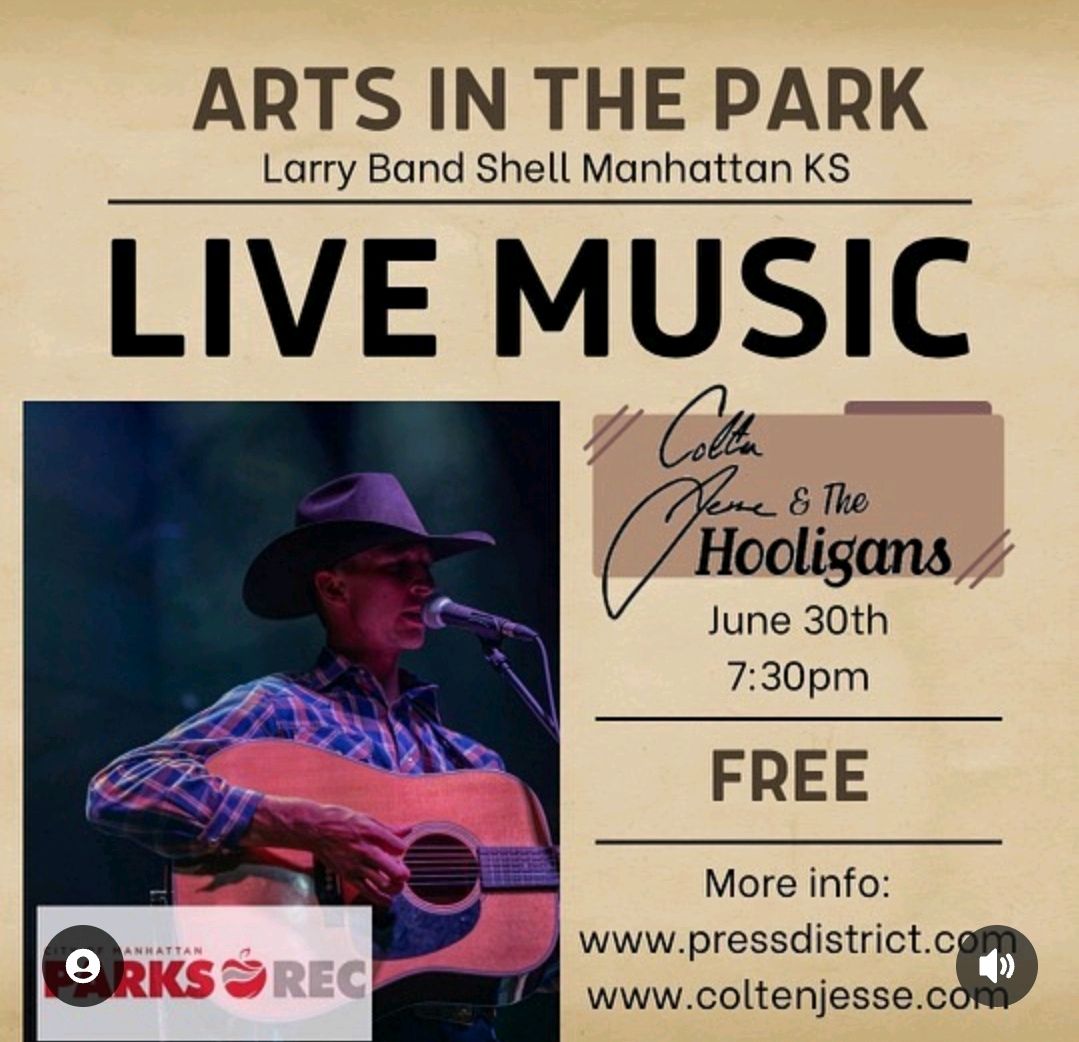 TONIGHT! @coltonjesseandthehooligans are ready to bring some country to Arts in the Park. The great acts just keep coming.
@mccoolsmhk will be there to serve food and drinks.
Free entry and all ages!

#aitp #livemusic #music #concert #entertainment #musician #band #event #park