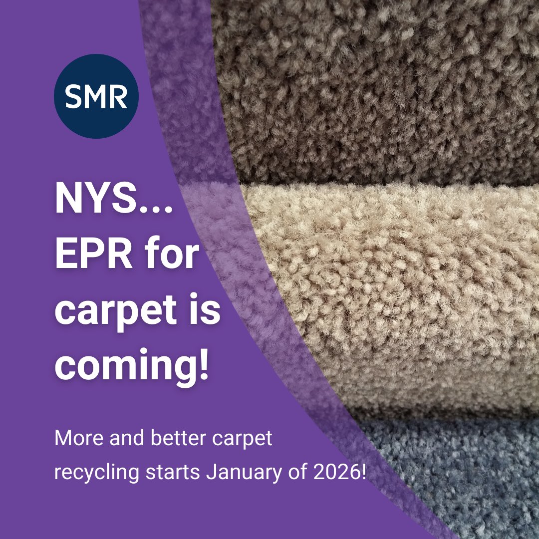 While NYS did not pass EPR (extended producer responsibility) for packaging, we did get EPR for carpeting! By 2026, there will be more opportunities and requirements around carpet recycling, keeping more of this material out of the waste stream and in use. #EPR