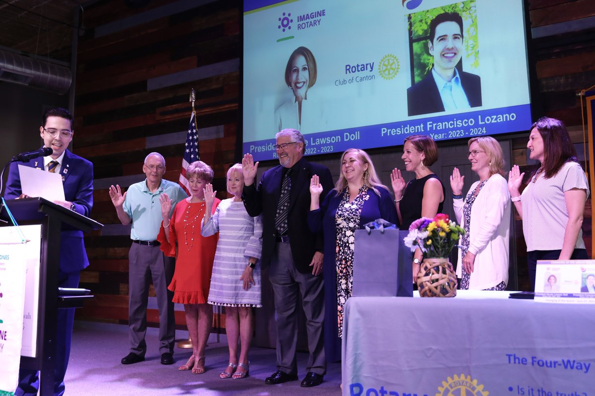 RotaryCanton's tweet photo. The Rotary Club of Canton this week celebrated a successful year and welcomed its new leader, President Francisco Lozano! Join us for lunch at noon on Tuesdays at the Cherokee Conference Center at The Bluffs. Info &amp; meeting schedule: https://t.co/ucukKnv4ha. #CreateHopeInTheWorld https://t.co/ex2IbCK2b0