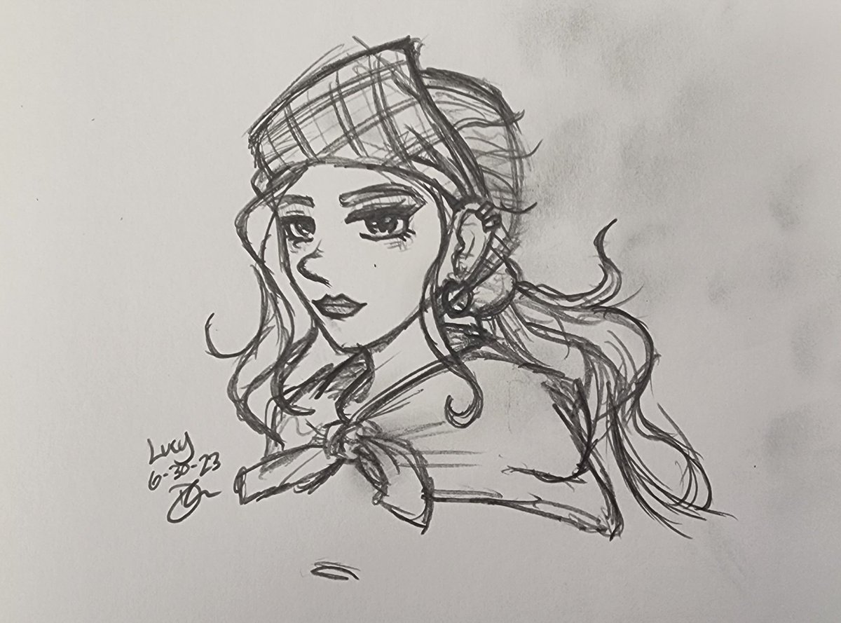 dExeric's tweet photo. Lunch scribbles today, that eraser spec on her face became a keeper. Anyways, art, because I have been slacking at that #lunchsketch #dndcharacterdesign #npccharacter #pencilscribble https://t.co/MAh1v92BIj