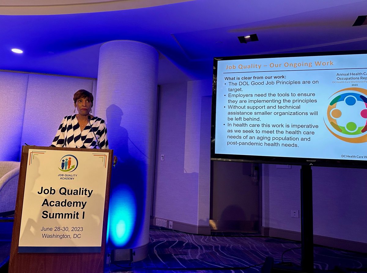 DMEforDC's tweet photo. This week, Suzanne Towns (@DC_WIC) &amp; Jacqueline Bowens (@DCHospitalAssoc) presented on how #DCworks at the @USDOL/@jfftweets inaugural #JobQuality Academy on @DC_WIC's innovative work to address talent needs, equity, &amp; job quality in healthcare. (1/2) https://t.co/FSn5WnUJed https://t.co/MQDmrQRjRx