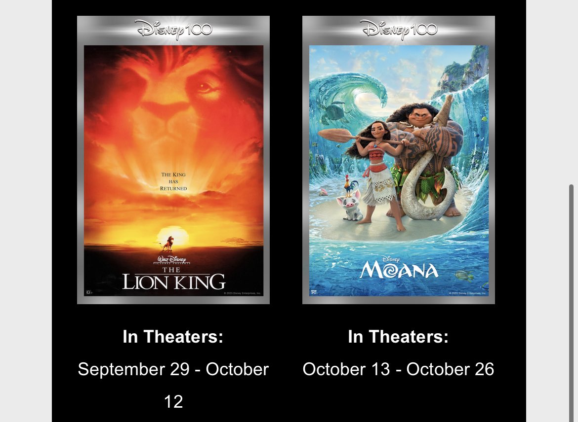 DisneyReact's tweet photo. Para celebrar los 100 años de Disney, en EEUU se van a reestrenar en las salas de cine algunas de las películas más famosas del estudio

Desde aquí lanzamos una petición a los cines de España @Cines_Kinepolis, @Cinesa, @CineYelmo, @ocine_es qué os parece 🙏🏼😁 https://t.co/2OZfSscEVk