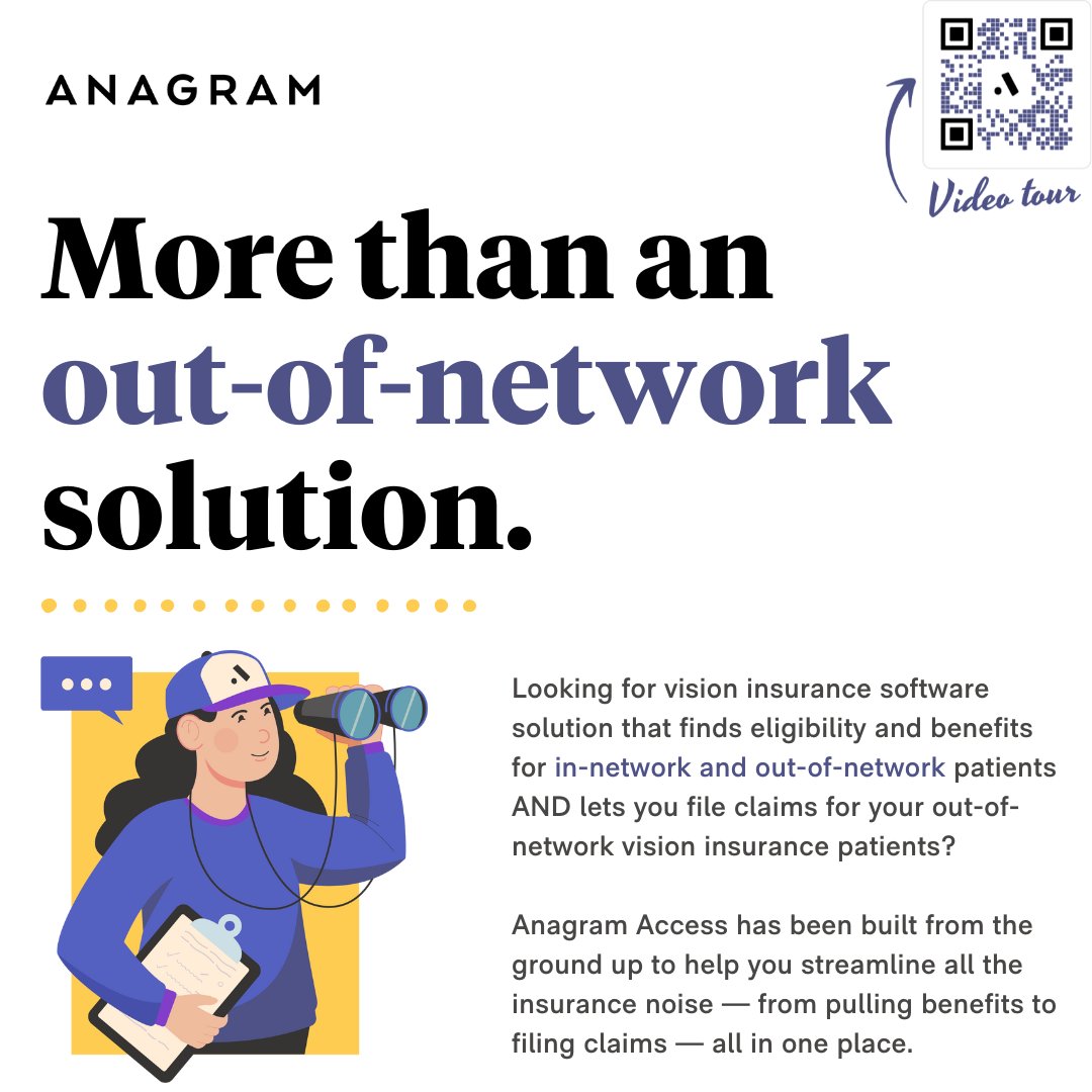 anagramcare's tweet photo. 🔎 Seeking a hassle-free solution for vision insurance? Anagram has got you covered, whether you're in-network or out. 🤓✨ 

Say goodbye to paperwork piles and hello to simplified processes.

📝💼 Let https://t.co/WH4lhCPgcM make managing your vision insurances a breeze! 😎👓 https://t.co/YOufaT8w3h