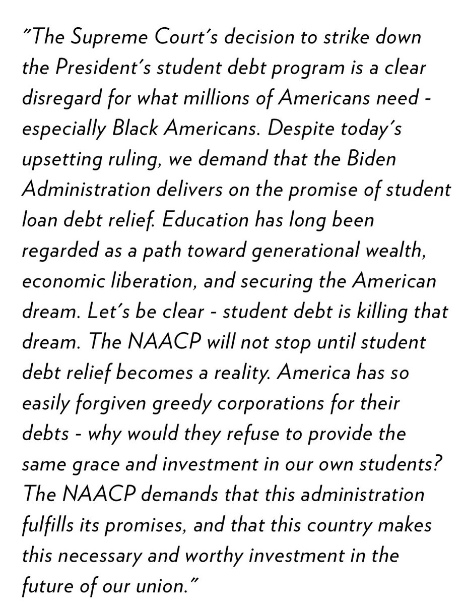 Statement from @NAACP on student debt forgiveness SCOTUS decision: