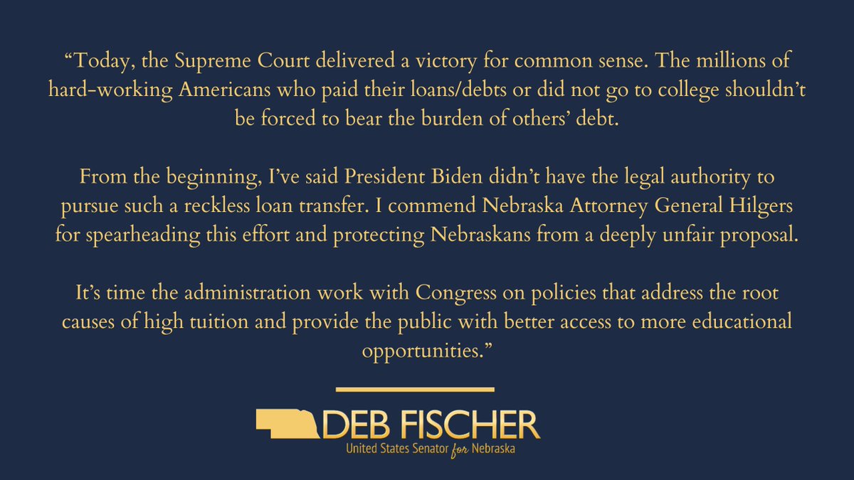 My statement on the Supreme Court decision against President Biden's reckless loan transfer: