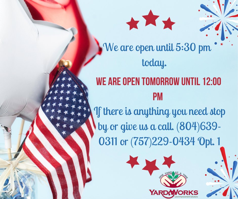 Happy Friday, 
We hope you all are gearing up for this wonderful weekend ahead. If there are any last-minute needs you may have, we are here. We hope you all are enjoying the day and staying cool. #yardworks#sand#soil#mulch#stone#weekend#summer#july4th#landscaping#lawncare#local