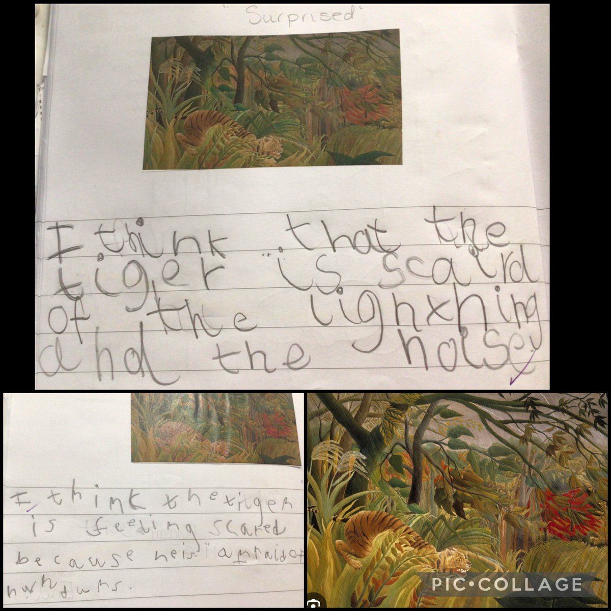 CrossAshRec's tweet photo. Feeling scared of the lightning…thunder…hunters… we’re just some of the ideas @CrossAshRec thought the tiger was feeling. @NationalGallery @CrossAshPrimary https://t.co/NmyytDmxBn