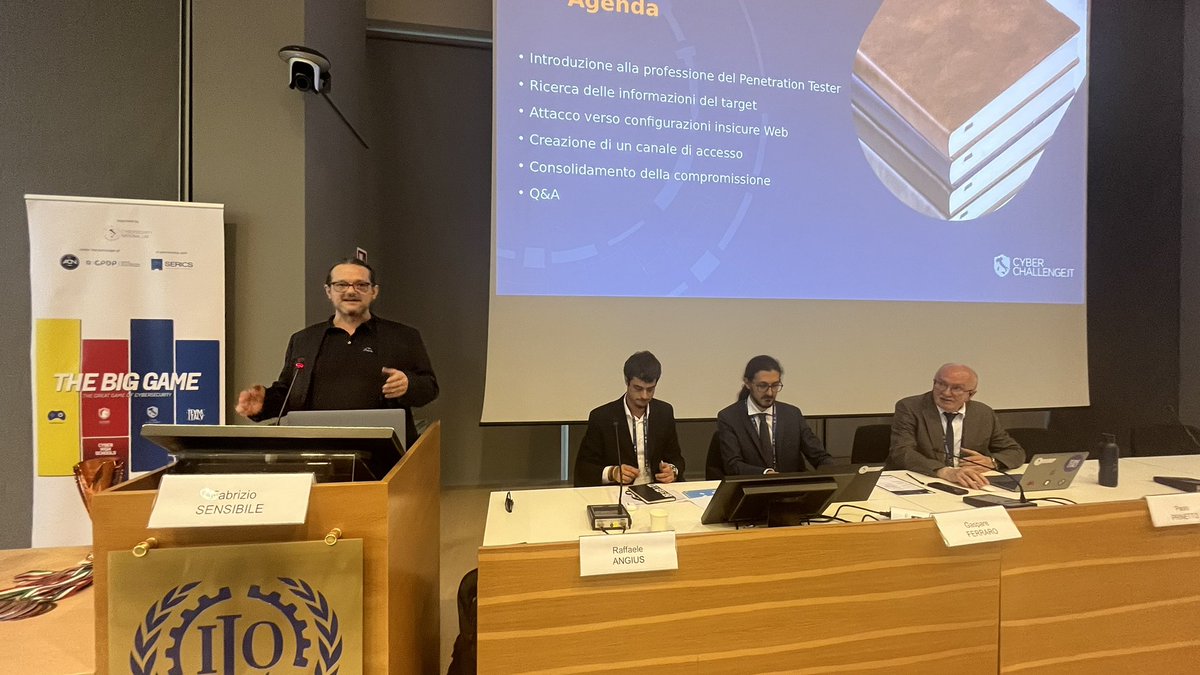 CyberChallengeIT (@cyberchallengit) on Twitter photo 🚩 L’intervento di <a href="/Mastro75/">Fabrizio Sensibile</a> alla cerimonia di presentazione della 7a edizione di CyberChallengeIT organizzata da <a href="/CyberSecNatLab/">Cybersecurity National Lab</a>
#CIT23 #CyberChallengeIT #CTF #cybersecurity
📺 youtube.com/watch?v=ZYP54q… 🚩 L’intervento di <a href="/Mastro75/">Fabrizio Sensibile</a> alla cerimonia di presentazione della 7a edizione di CyberChallengeIT organizzata da <a href="/CyberSecNatLab/">Cybersecurity National Lab</a>
#CIT23 #CyberChallengeIT #CTF #cybersecurity
📺 youtube.com/watch?v=ZYP54q…