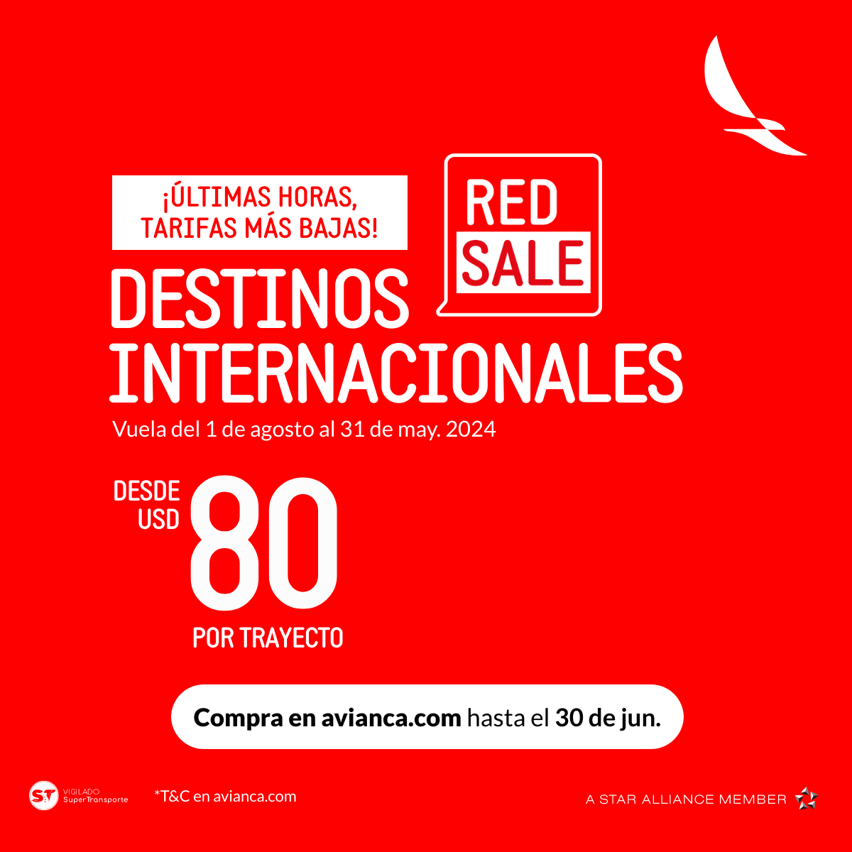 avianca's tweet photo. ¡ÚLTIMO LLAMADO! 👀 Queda poco tiempo del Red Sale, ⏰ tu viaje por el mundo está a una compra de distancia. 🌍🤩 Reserva aquí: https://t.co/ZDKnrh9Klf. https://t.co/I6ZkQDLbDp