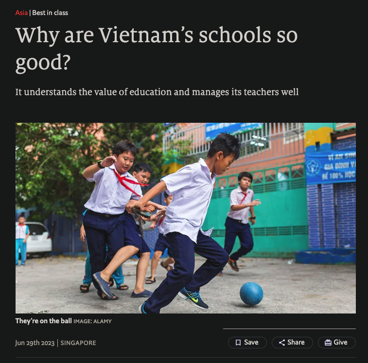 leecrawfurd's tweet photo. Why are Vietnam's schools so good? 

@TheEconomist highlights research by @singhabhi &amp; @Alenestour @lhmosco @JustinSandefur in answering

https://t.co/bZ4mi8Oqsm https://t.co/PGcvKjYzFE