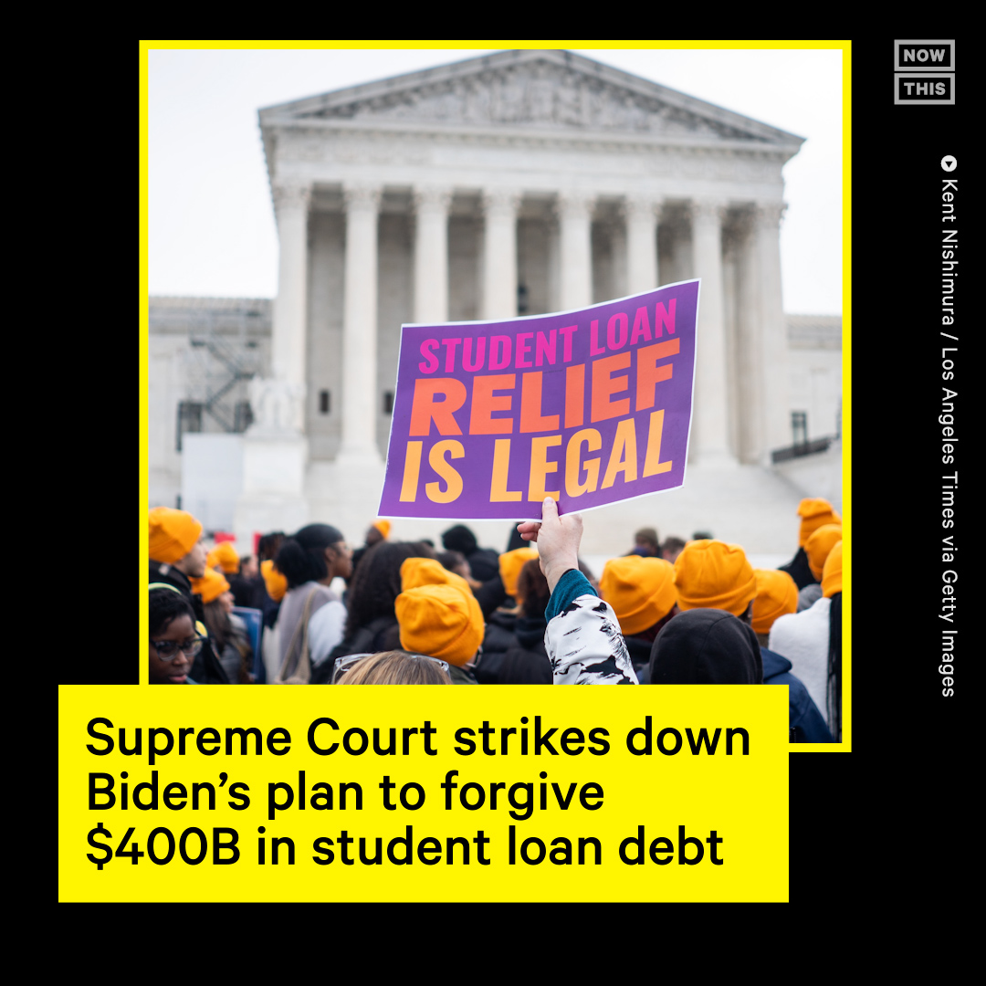 nowthisimpact's tweet photo. The Supreme Court issued a decision on June 30 blocking President Joe Biden's student loan forgiveness plan. The plan would have forgiven approx $400 billion in total student debt nationwide by delivering $10,000-$20,000 in relief to individual borrowers.

In a 6-3 decision, with all conservatives on the court in favor and all liberals dissenting, the majority held that the Biden admin did not have the authority to issue the debt cancellation plan under the HEROES Act.

The HEROES Act is an education bill passed in the wake of Sept 11, 2001, that allows the U.S. secretary of education to make changes to student financial assistance programs in connection with ‘a war or other military operation or national emergency.‘ The majority opinion, authored by Chief Justice John Roberts, also found that ‘mass debt cancellation program of this level of significance required clear congressional authorization,’ according to the the NYT.

Almost immediately after the decision was released, a White House source told CNN that Biden plans to unveil ‘new actions to protect student loan borrowers‘ during a speaking event later on June 30.

This is a developing story.