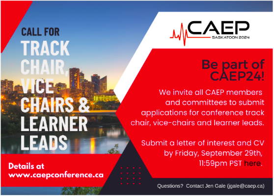 #CAEP24 is in Saskatoon, June 9-12, 2024. Opportunities for track chair, vice chair and learner lead positions now open! caepconference.ca/call-for-track… @CAEP_Docs @CAEPResidents @caepstudent