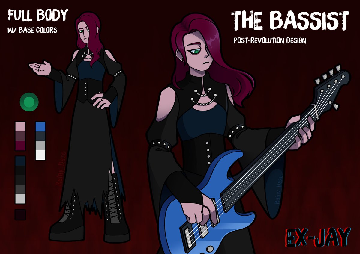 Reiny_Daze's tweet photo. Inspired from a few Ex-Jay fan artists, I decided to take a crack on designing the members' post-music revolution looks, starting with the bassist. I'm not sure how VKei fashion works, but I think it turned out good in the end.
#NoStraightRoads #nsrexjay https://t.co/zidDuYbCFz