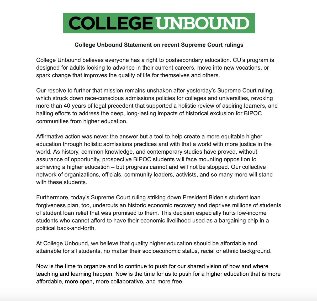 College Unbound