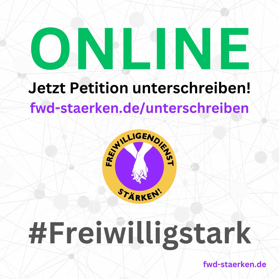 Über 40.000 Unterschriften sind für die Petition „Freiwilligendienst stärken“ bereits zusammengekommen! Knapp 7.000 fehlen noch für eine Anhörung im Bundestag. Das schaffen wir! 💪
Hier die Petition #FreiwilligStark bis zum 6. Juli unterzeichnen: fwd-staerken.de