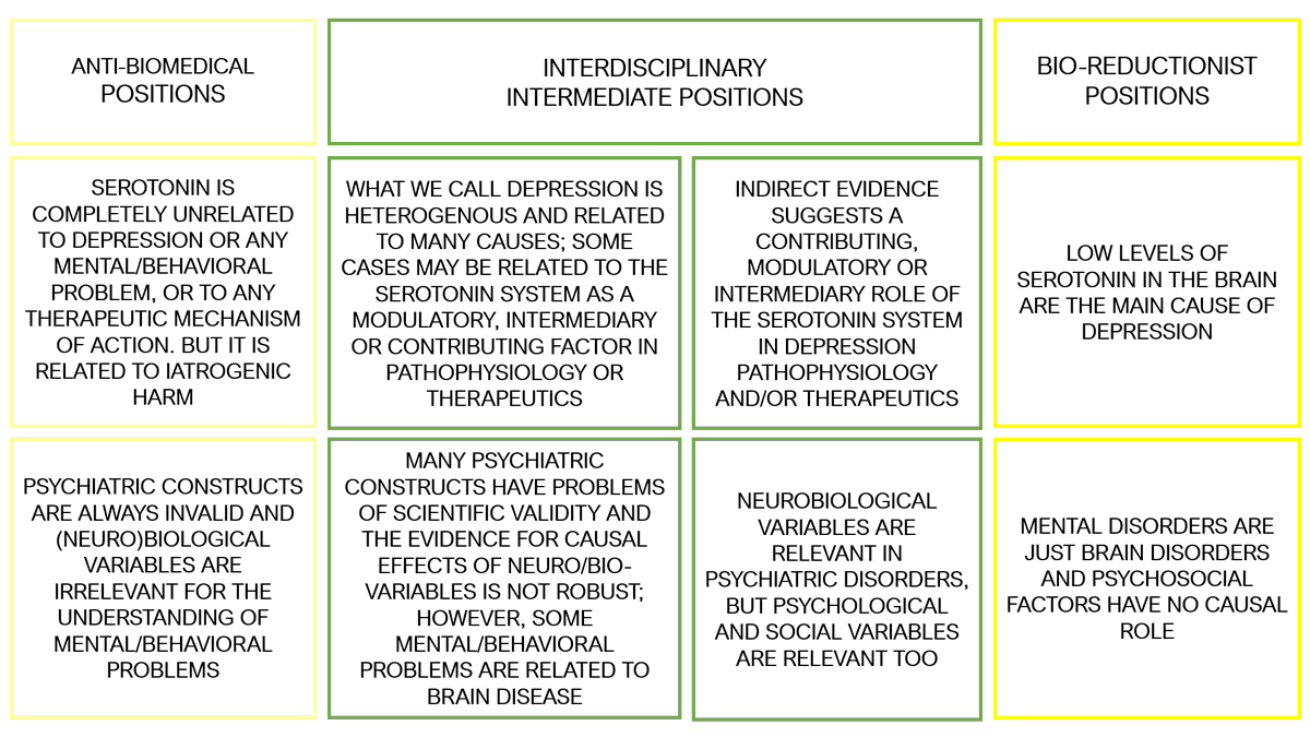 A personal guide to navigating the "serotonin debate" &amp; understanding the relationship between psychiatric diagnoses &amp; biological factors. The resolution hinges on empirical research, but metatheoretical discussions are necessary. Currently, I maintain an intermediate stance.