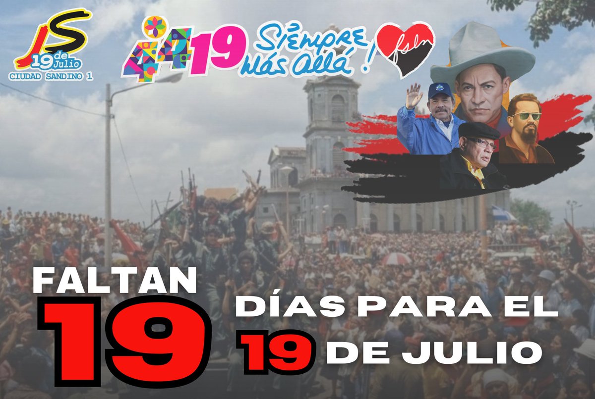 Cada vez estamos más cerca para celebrar el 44/19 de nuestra Revolución
❤️🖤✊✌️

#FuerzaDeVictorias
#Nicaragua

<a href="/HeraclesNic/">Heracles.Nic 🇳🇮</a> <a href="/CarmenNica_/">Carmen Hernández ❤🖤</a>