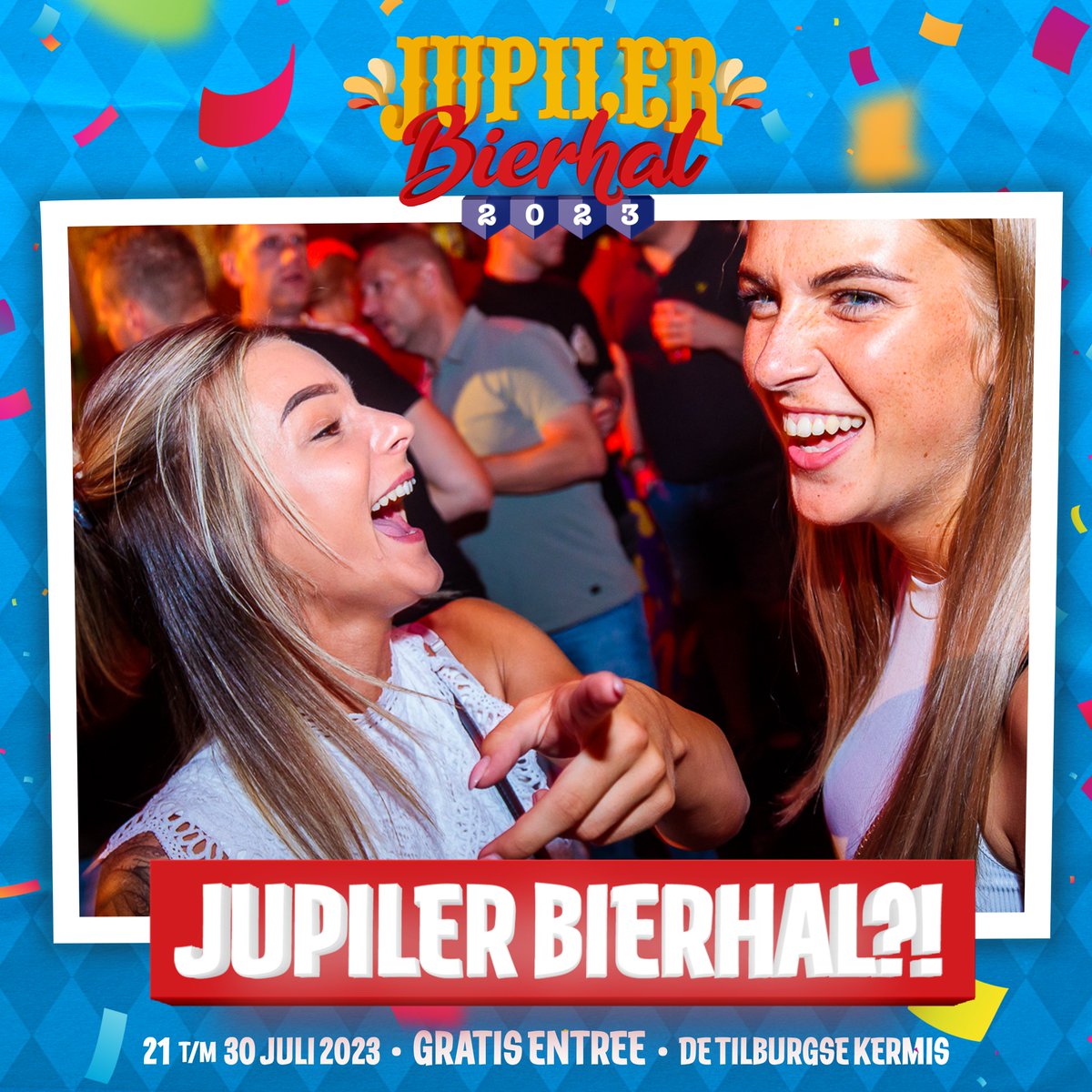 Van Amstel naar Jupiler Bierhal! Een nieuwe naam, maar als vanouds hetzelfde gezellige feestje op het Willemsplein! We kunnen daarom ook niet wachten om jullie te verwelkom in de Jupiler Bierhal 2023! Welke dagen denk jij naar de Bierhal te komen? 🥳