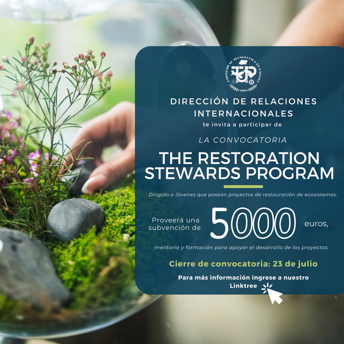 ¡Atención <a href="/utppanama/">UTP Panamá</a> ! 🌱🌍 Nos complace anunciar la Cuarta Convocatoria del Programa The Restoration Stewards.
Si tienes entre 18 y 35 años y has iniciado un proyecto de restauración en ecosistemas ¡Esta es tu oportunidad!🎉
Para más información ingrese a
utp.ac.pa/restoration-st…