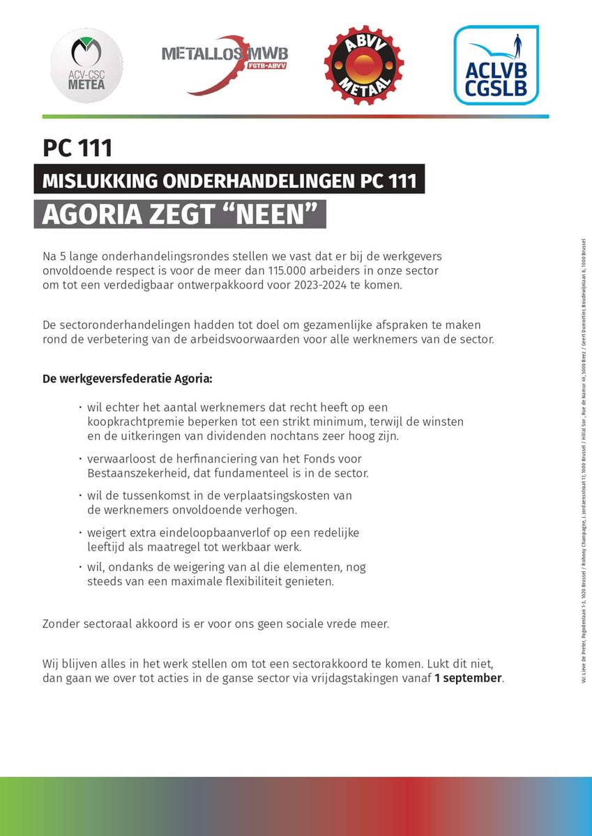 SorHillal's tweet photo. Het gemeenschappelijk vakbondsfront van de metaalsector heeft helaas moeten vaststellen dat @Agorianl geen secroriel akkoord wilde dat aanvaardbaar was voor de werknemers in de sector. Met deze houding verbreken ze de sociale vrede in de sector.
#respect #metallos https://t.co/OixeNNjOiA
