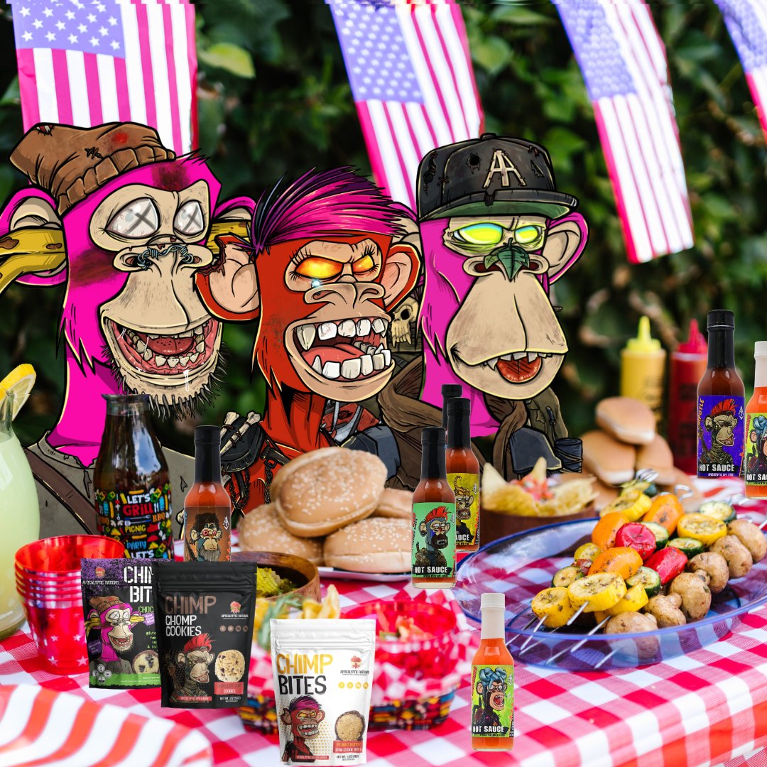 Get ready for an amazing 4th of July weekend! 🎇 Spice up your BBQ with the #AAHotsauce collection and savor the deliciousness of #ChimpBites and #ChimpChompCookies! 🌶️🍔🍪 Let's make this Independence Day unforgettable! #Happy4thofJuly 
apocalyptic.shop